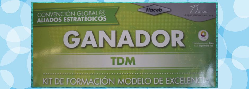 Cartel verde que anuncia un "Ganador" en la "Convención Global de Aliados Estratégicos" con logotipo de Haceb.