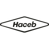 Logotipo de Haceb en blanco y negro con forma de rombo.