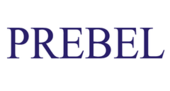Logo con la palabra "PREBEL" en letras mayúsculas de color azul oscuro.