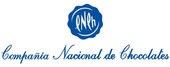 Logotipo de Compañía Nacional de Chocolates con un emblema azul y texto en cursiva.