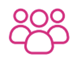 Icono de tres figuras humanas estilizadas en color rosa.