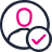 Ícono de perfil con un círculo y una marca de verificación en color rosa.