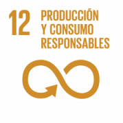 Icono del ODS 12: Producción y consumo responsables con un símbolo de infinito en color dorado.